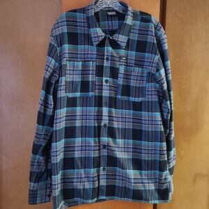 Mens Vans Flannel Plaid Shirt Large Blue/Black And White Gorpcore Skateboarding